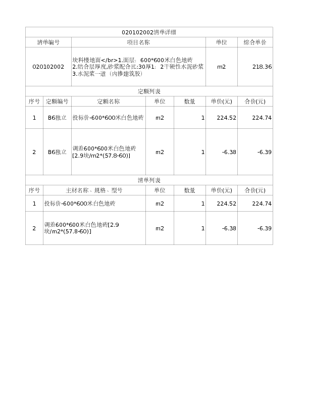 020102002  块料楼地面</br>1.面层：600*600米白色地砖