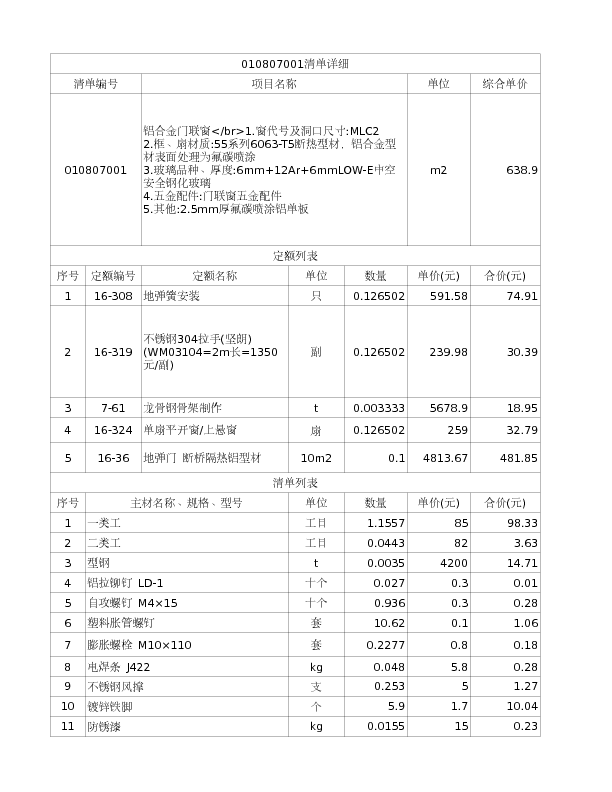 010807001  铝合金门联窗</br>1.窗代号及洞口尺寸:MLC2
