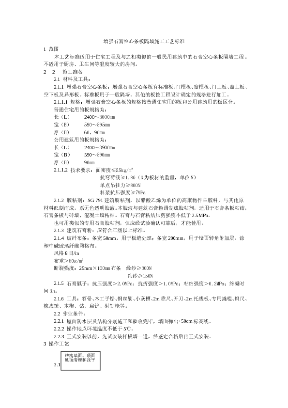 增强石膏空心条板隔墙施工工艺标准