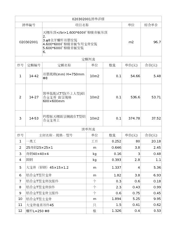 020302001  天棚吊顶</br>1.600*600矿棉吸音板吊顶
